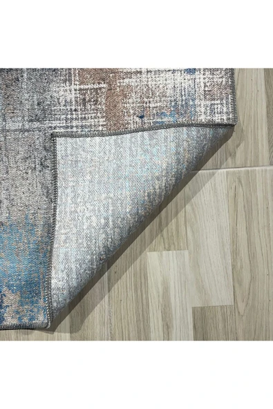 Pastel Home Tasarım Çift Taraflı Yıkanabilir Şönil Halı Kilim Yolluk Abstract Bej Mavi - 2