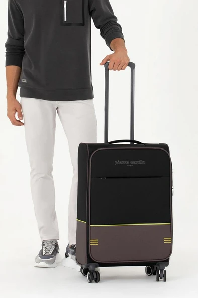 Pierre Cardin Ultra Light Hafif Lüx Kumaş Orta Boy Valiz Siyah 04PC8200 - Resim 5