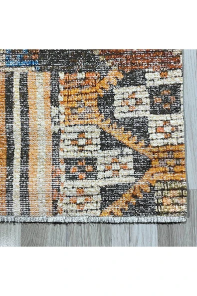 Pastel Home Turuncu Patchwork Şönil Halı Kilim Yolluk Kaymaz Yıkanabilir Saçaklı Salon Koridor Mutfak - 2
