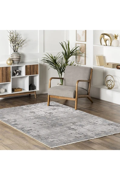 Pastel Home Tasarım Çift Taraflı Yıkanabilir Şönil Halı Kilim Yolluk Abstract Mavi Gri - 6