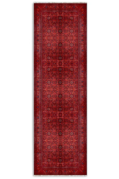 Pastel Home Bordo kırmızı afgan türkmen şönil halı kilim yolluk yıkanabilir kaymaz taban salon mutfak saçaklı - Resim 13