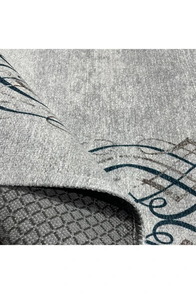 Pastel Home Çerçeveli Gri Şönil Halı Kilim Yolluk Kaymaz Yıkanabilir Saçaklı Mutfak Salon Oturma Odası Koridor - 4