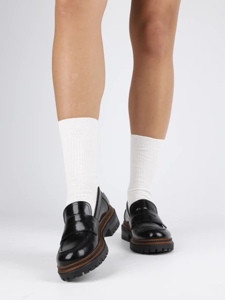 Stato - Siyah Hakiki Açma Deri Kadın Loafer 25-3063-5 - Resim 2