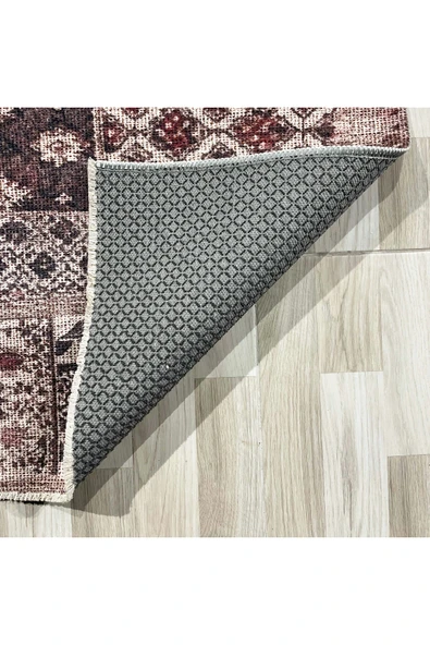 Pastel Home Kahverengi Patchwork Şönil Halı Kilim Yolluk Kaymaz Saçaklı Yıkanabilir Salon Mutfak Kordior - Resim 3