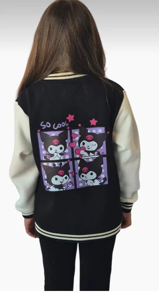 Cg Kids Kuromi içi Şardonlu Sırt Baskı Detaylı Kolej Ceket Siyah Renk Süper Kalite Kumaş Baskı - 2