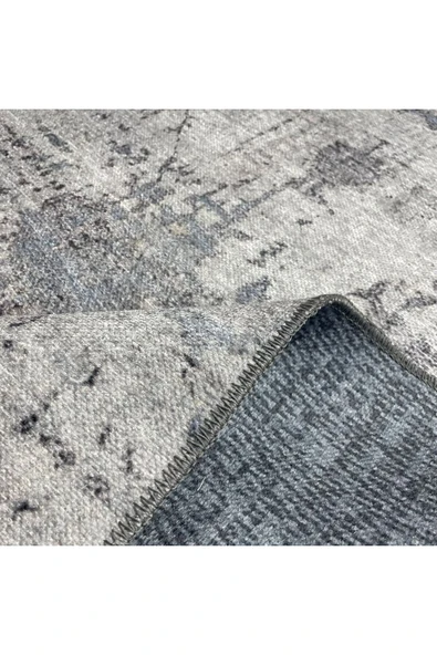 Pastel Home Tasarım Çift Taraflı Yıkanabilir Şönil Halı Kilim Yolluk Abstract Mavi Gri - 4