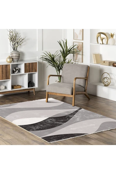 Pastel Home Siyah Gri Antrasit Modern Şönil Halı Kilim Yolluk Kaymaz Yıkanabilir Salon Koridor Mutfak - Resim 5