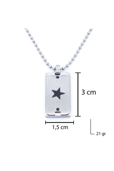 316L Çelik Yıldız Model Erkek Plaka Kolye 60 cm EKLY-128 - Resim 3