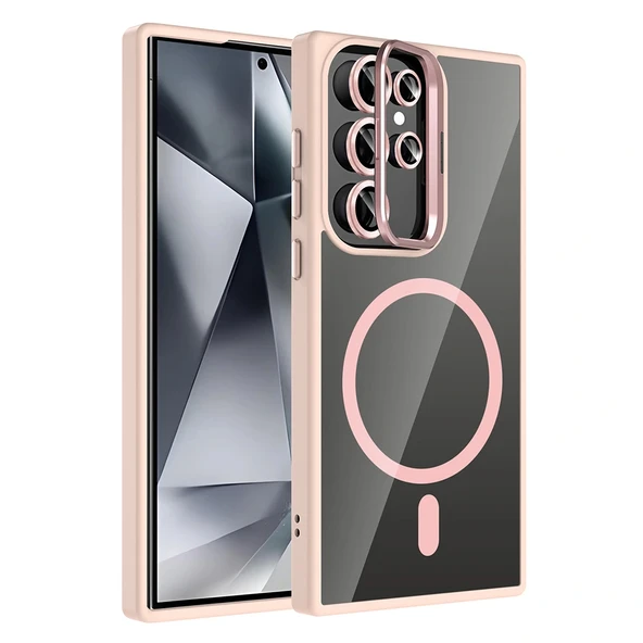 Galaxy S24 Ultra Kılıf Standlı ve Kamera Lens Hediyeli M-Safe Şarj Özellikli Zore Etro Kapak ürün görseli