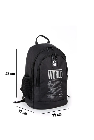 Benetton Unisex Siyah Okul Sırt Çantası 03830 - Resim 4