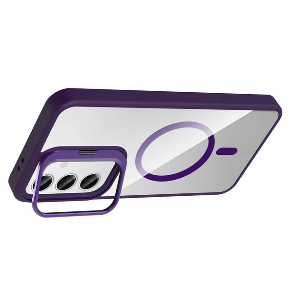 Galaxy S24 Kılıf Standlı ve Kamera Lens Hediyeli M-Safe Şarj Özellikli Zore Etro Kapak - Resim 3