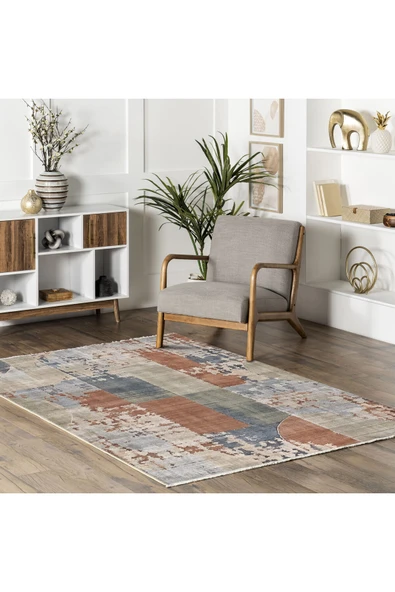 Pastel Home Tasarım Çift Taraflı Yıkanabilir Şönil Halı Kilim Yolluk Kiremit Soluk Mavi Zeytin Yeşili Gri Bej - 14