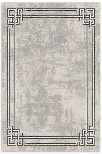 Pastel Home Siyah Çerçeveli Gri Şönil Halı Kilim Yolluk Kaymaz Saçaklı Yıkanabilir Koridor Mutfak Salon ürün görseli 1