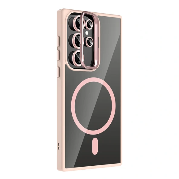 Galaxy S24 Ultra Kılıf Standlı ve Kamera Lens Hediyeli M-Safe Şarj Özellikli Zore Etro Kapak - Resim 10