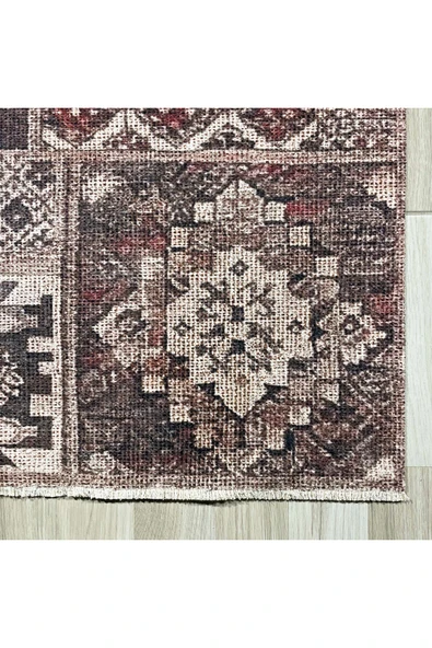 Pastel Home Kahverengi Patchwork Şönil Halı Kilim Yolluk Kaymaz Saçaklı Yıkanabilir Salon Mutfak Kordior - Resim 2