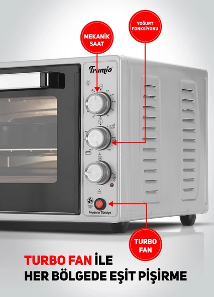 Trumio Elektrikli Fırın, Turbo Fan + Lamba, Yoğurt Mayalama - Resim 6