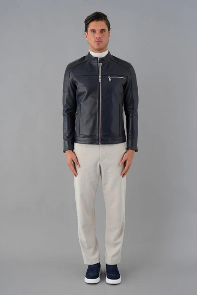 Tyler Lacivert Erkek Deri Mont - 2