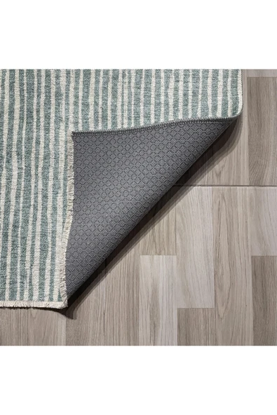 Pastel Home Yeşil saçaklı şönil pamuk dekoratif halı kilim - 11