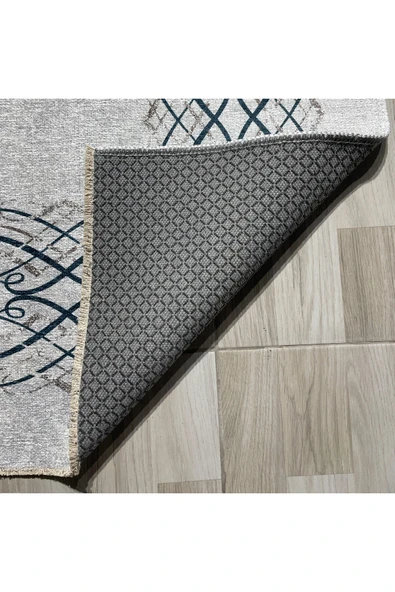 Pastel Home Çerçeveli Gri Şönil Halı Kilim Yolluk Kaymaz Yıkanabilir Saçaklı Mutfak Salon Oturma Odası Koridor - 3