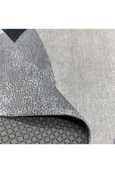 Pastel Home Siyah Gri Antrasit Modern Şönil Halı Kilim Yolluk Kaymaz Yıkanabilir Salon Koridor Mutfak - Resim 4