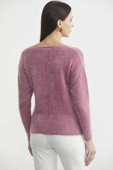 Yumoş V Yaka Basic Triko Kazak - Vişne - Resim 5