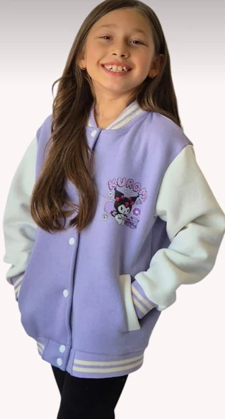 Cg Kids Kuromi içi Şardonlu Sırt Baskı Detaylı Kolej Ceket Mor Renk Süper Kalite Kumaş Baskı - 3