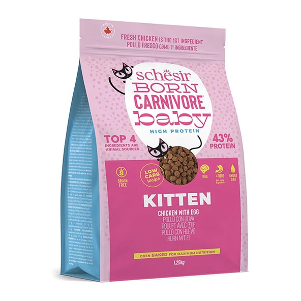 Schesir Born Carnivore Kitten Tavuklu ve Yumurtalı Tahılsız Yavru Kedi Maması 1.25 Kg