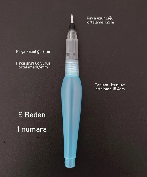 Fırça uçlu, brush pen, sulu boya, su ve mürekkep hazneli, boyama kalem mavi-S beden - Resim 2