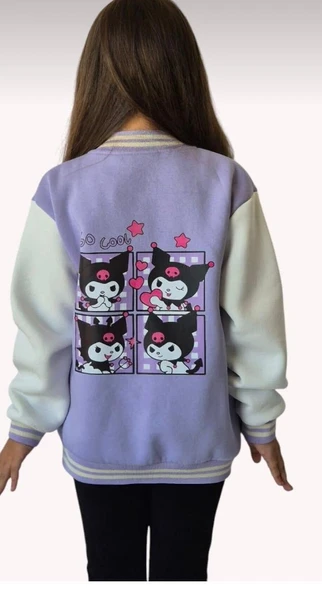Cg Kids Kuromi içi Şardonlu Sırt Baskı Detaylı Kolej Ceket Mor Renk Süper Kalite Kumaş Baskı - 2