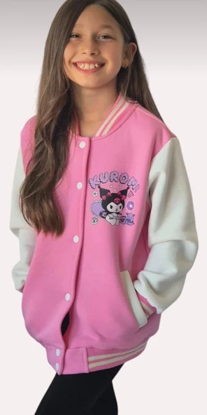 Cg Kids Kuromi içi Şardonlu Sırt Baskı Detaylı Kolej Ceket Pembee Renk Süper Kalite Kumaş Baskı - 3