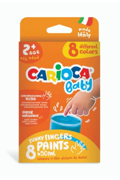 Carioca Bebek Parmak Boyası 8 Renk 8x50 Ml Süper Yıkanabilir 2+ Yaş ürün görseli