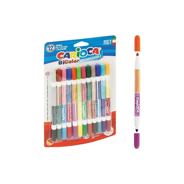 Carioca Çift Renkli Süper Yıkanabilir Keçeli Boya Kalemi 12'li (24 Renk) - 42265 ürün görseli