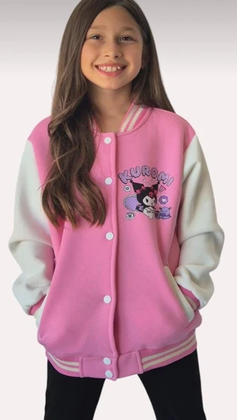 Cg Kids Kuromi içi Şardonlu Sırt Baskı Detaylı Kolej Ceket Pembee Renk Süper Kalite Kumaş Baskı - 4