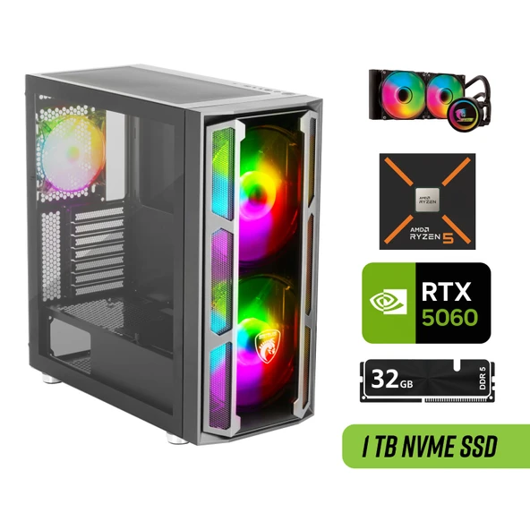 RTX 5060 Gaming Pc | Ryzen 5 7500F | 32GB Ram | 1TB SSD | Sıvı Soğutucu | G6 Kasa | Hazır Oyun Bilgisayarı
