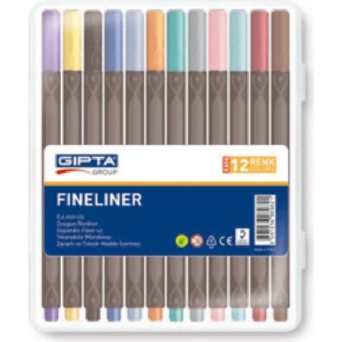 Gıpta 0.4 mm Fineliner Kalem Sert Plastik Kutu 12 Renk ürün görseli