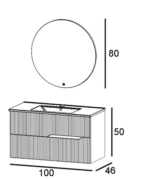 Denko Tiran 100 cm (Beyoğlu Gri) Banyo Dolabı (Alt Modül Lavabo) - Resim 3