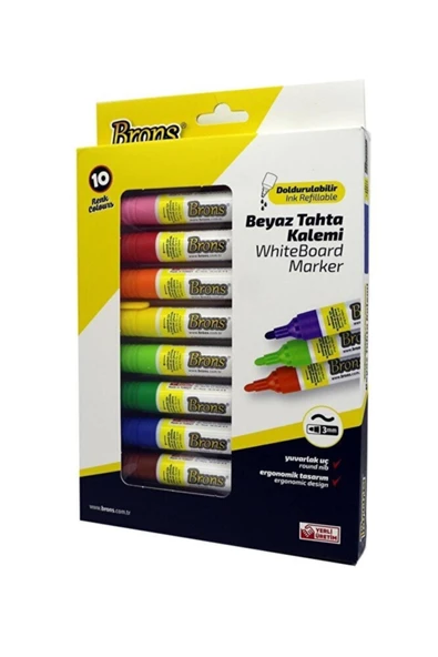Brons BR-9511 Doldurulabilir Beyaz Tahta Kalemi 10'lu Set ürün görseli
