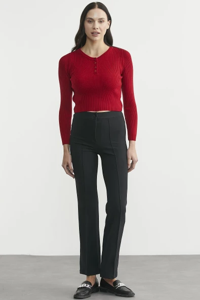 Fitilli Crop Triko Kazak - Kırmızı ürün görseli