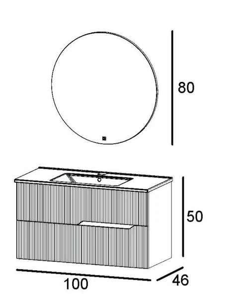 Denko Tiran 100 cm Beyoğlu Gri Banyo Dolabı Takımı - Resim 3