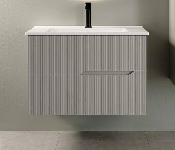 Denko Tiran 100 cm Beyoğlu Gri Banyo Dolabı Takımı - Resim 2