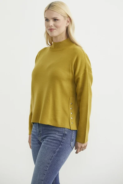 Oversize Dik Yaka Triko Kazak - Zeytin Yeşil - Resim 5