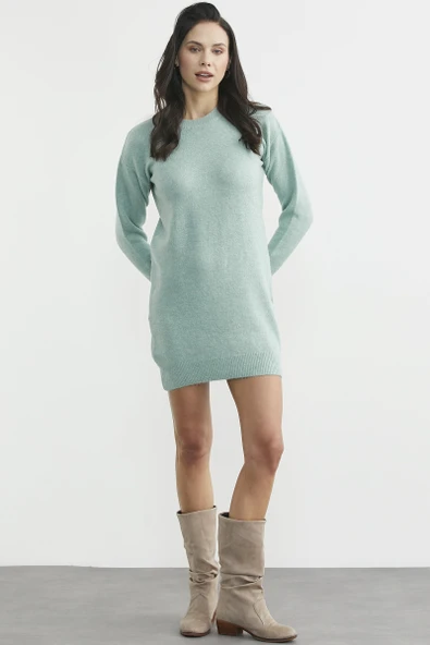 Bisiklet Yaka Basic Tunik Triko Kazak - Çağla Yeşili - Resim 2