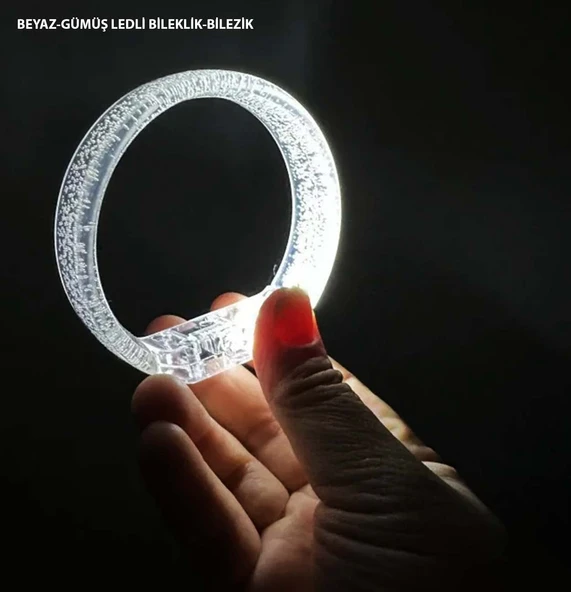 Beyaz-Gümüş Led Işıklı Baskı Yapılabilen Pilli Bileklik Bilezik ürün görseli