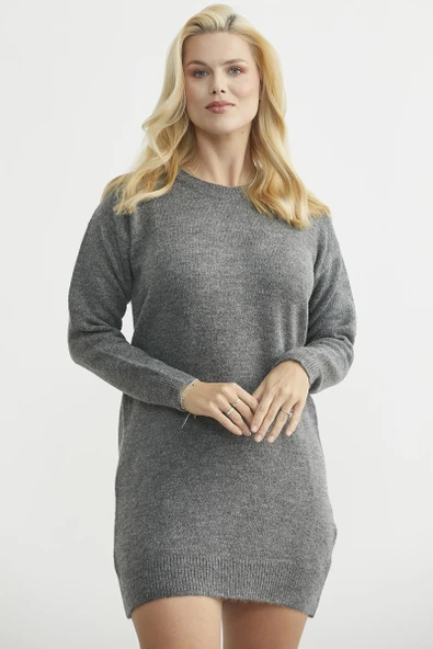 Bisiklet Yaka Basic Tunik Triko Kazak - Füme ürün görseli