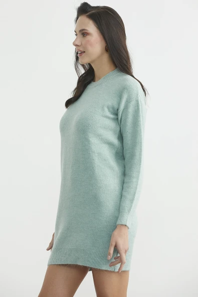 Bisiklet Yaka Basic Tunik Triko Kazak - Çağla Yeşili - Resim 4