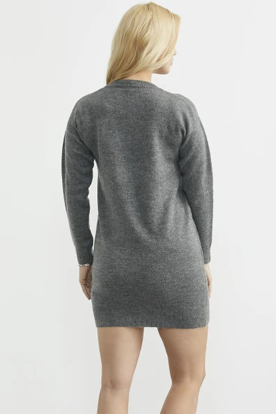 Bisiklet Yaka Basic Tunik Triko Kazak - Füme - Resim 5