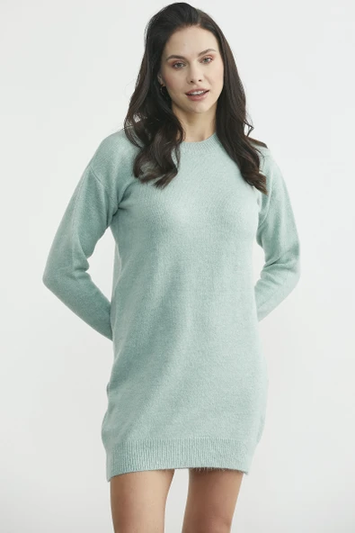 Bisiklet Yaka Basic Tunik Triko Kazak - Çağla Yeşili - Resim 3