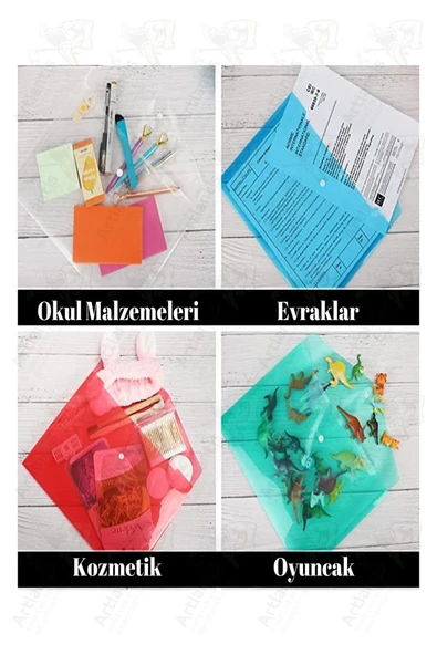 A4 Çıtçıtlı Dosya Şeffaf Zarf Dosya 2 Adet Çıt Çıtlı Dosya Su Geçirmez 100 Yaprak Kapasite - 2