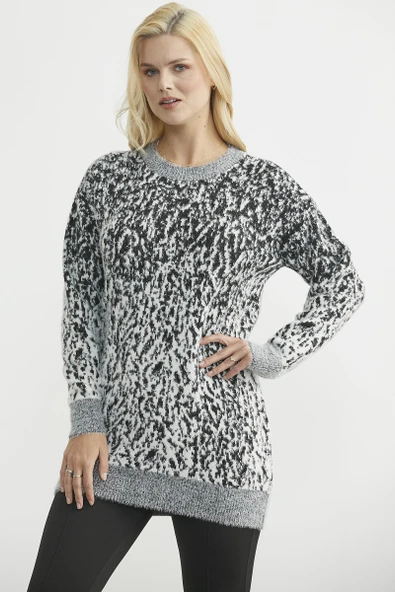 Renk Kombinli Tunik Triko Kazak - Siyah - Resim 2