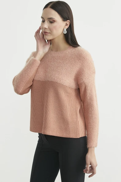 Oversize Yumuşak Dokulu Triko Kazak - Gül Kurusu - Resim 4